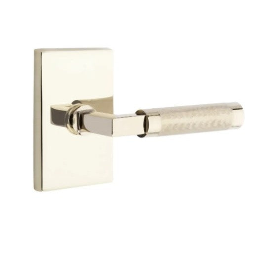 Emtek Select T-Bar Knurled Lever with Modern Rectangular Rosette in Lifetime Polished Nickel finish