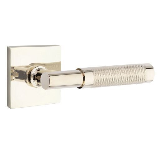 Emtek Select T-Bar Knurled Lever with Square Rosette in Lifetime Polished Nickel finish