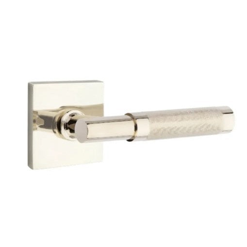 Emtek Select T-Bar Knurled Lever with Square Rosette in Lifetime Polished Nickel finish