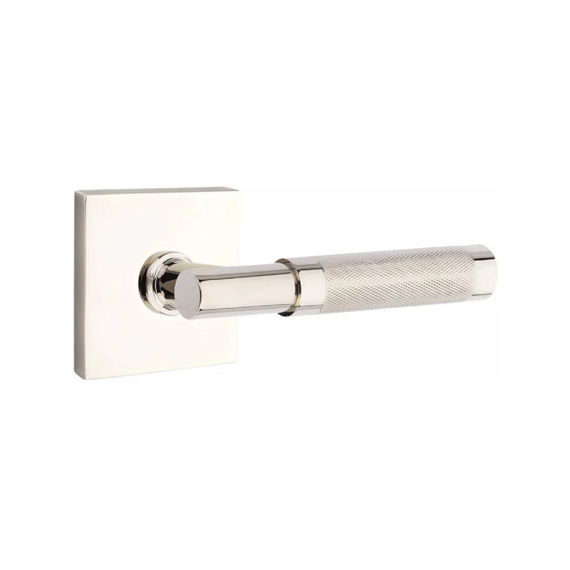 Emtek Select T-Bar Knurled Lever with Square Rosette in Lifetime Polished Nickel finish