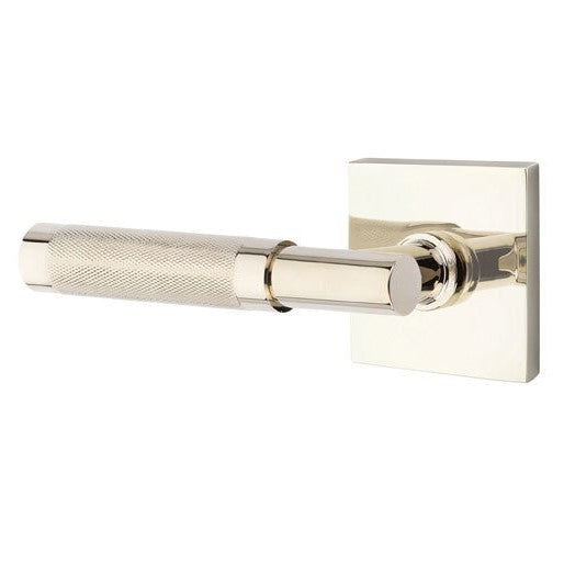 Emtek Select T-Bar Knurled Lever with Square Rosette in Lifetime Polished Nickel finish