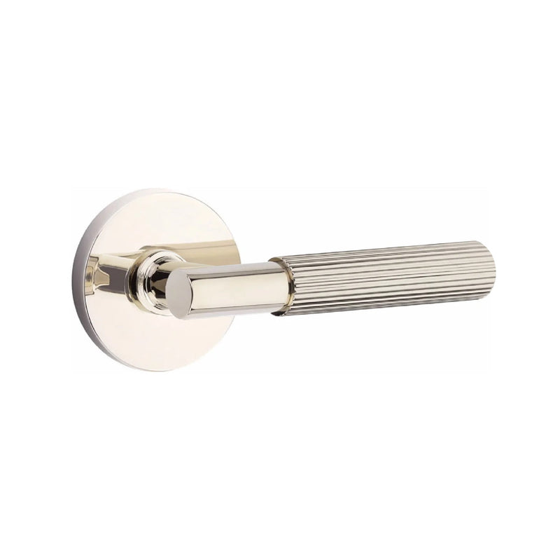 Emtek Select T-Bar Straight Knurled Lever with Disk Rosette in Lifetime Polished Nickel finish