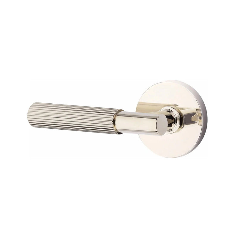 Emtek Select T-Bar Straight Knurled Lever with Disk Rosette in Lifetime Polished Nickel finish