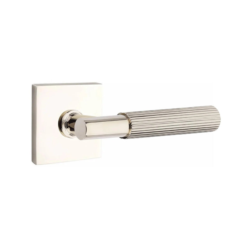 Emtek Select T-Bar Straight Knurled Lever with Square Rosette in Lifetime Polished Nickel finish