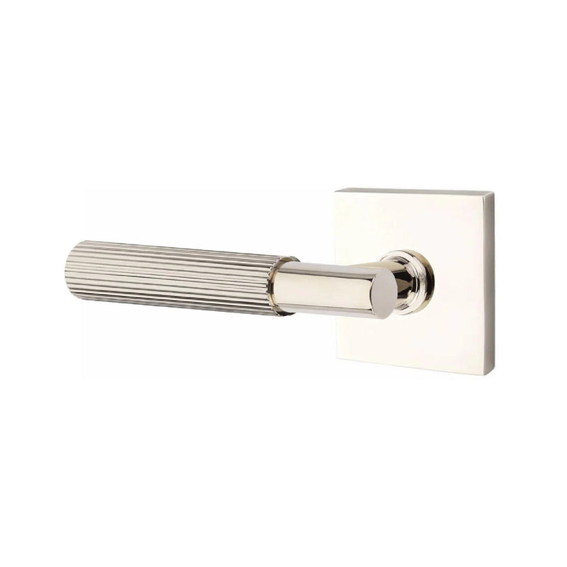 Emtek Select T-Bar Straight Knurled Lever with Square Rosette in Lifetime Polished Nickel finish