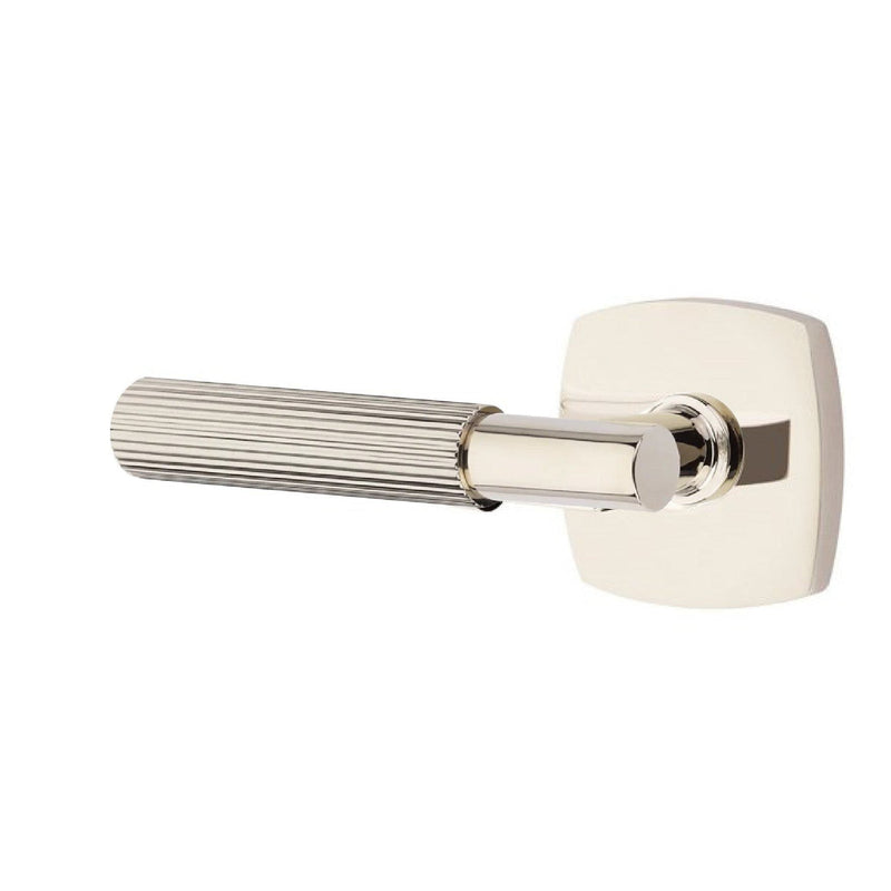 Emtek Select T-Bar Straight Knurled Lever with Urban Modern Rosette in Lifetime Polished Nickel finish