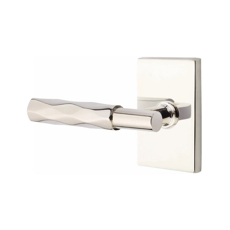 Emtek Select T-Bar Tribeca Lever with Modern Rectangular Rosette in Lifetime Polished Nickel finish