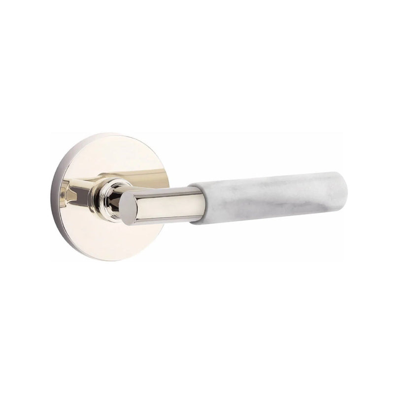 Emtek Select T-Bar White Marble Lever with Disk Rosette in Lifetime Polished Nickel finish