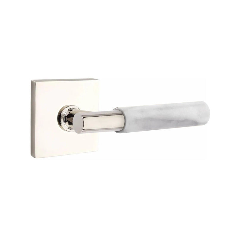 Emtek Select T-Bar White Marble Lever with Square Rosette in Lifetime Polished Nickel finish