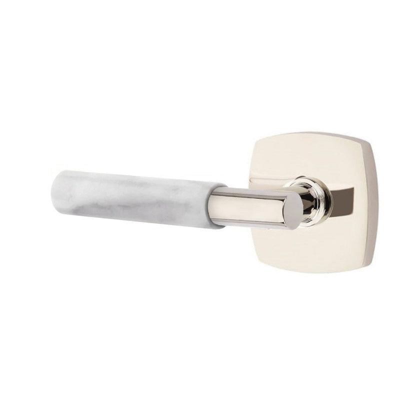 Emtek Select T-Bar White Marble Lever with Urban Modern Rosette in Lifetime Polished Nickel finish