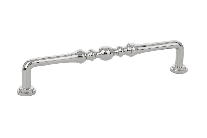 The Emtek Spindle Cabinet Pull, 6" Center to Center in Lifetime Polished Nickel finish