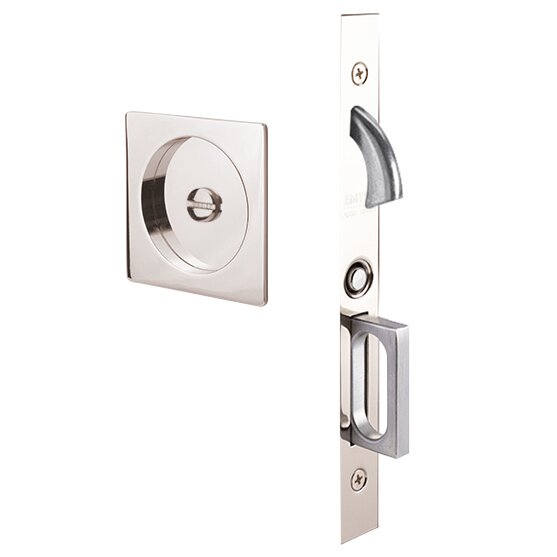 Emtek Square Pocket Door Mortise Lock in Lifetime Polished Nickel finish