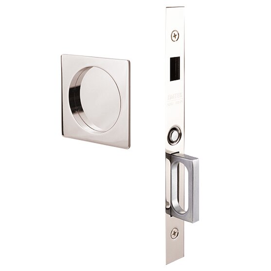 Emtek Square Pocket Door Mortise Lock in Lifetime Polished Nickel finish