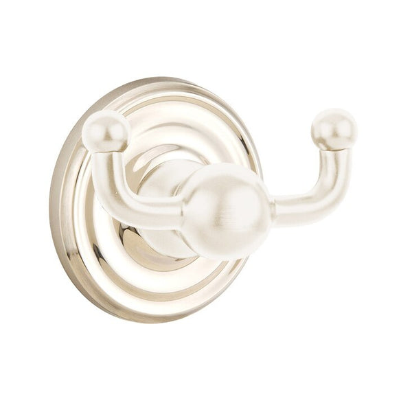 Emtek Traditional Brass Double Robe Hook With Regular Rosette in Lifetime Polished Nickel finish