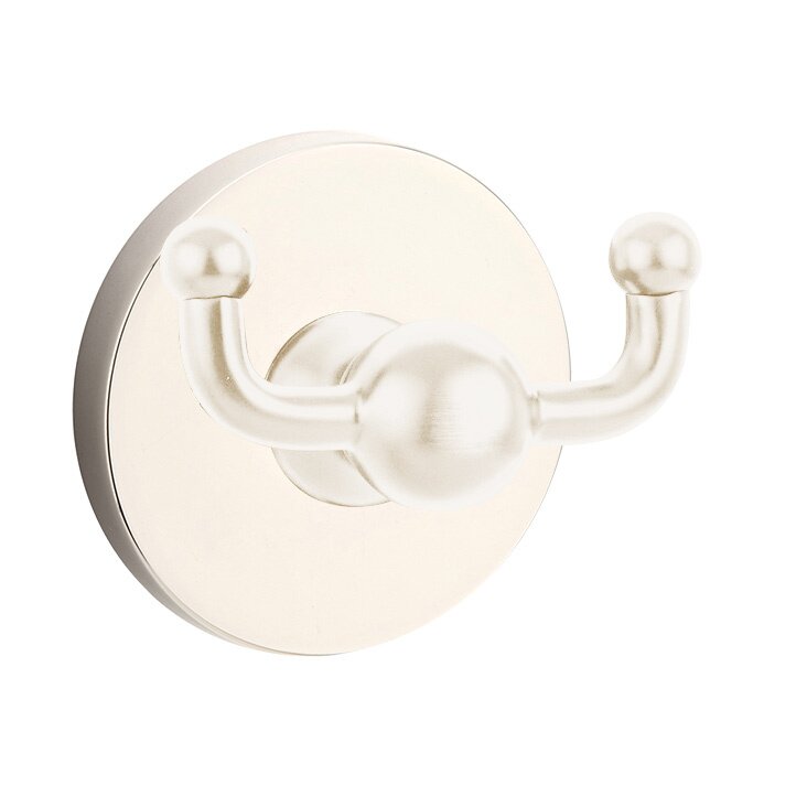 Emtek Traditional Brass Double Robe Hook With Small Disc Rosette in Lifetime Polished Nickel finish
