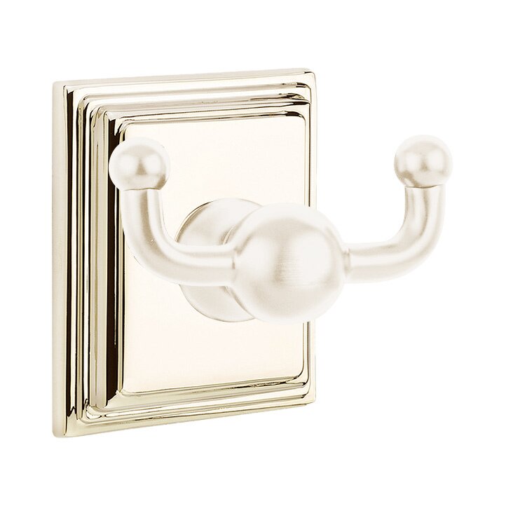 Emtek Traditional Brass Double Robe Hook With Wilshire Rosette in Lifetime Polished Nickel finish