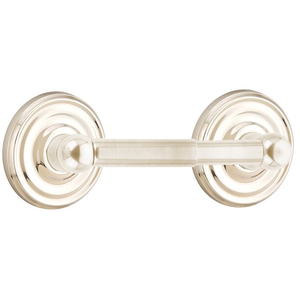 Emtek Traditional Brass Paper Holder - Spring Rod Style (3 3/8" Projection) With Regular Rosette in Lifetime Polished Nickel finish