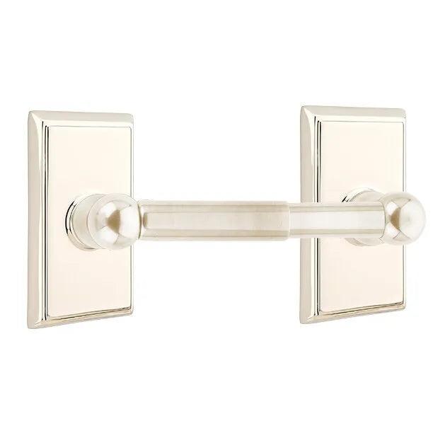 Emtek Traditional Brass Paper Holder - Spring Rod Style (3 3/8" Projection) With Rectangular Rosette in Lifetime Polished Nickel finish
