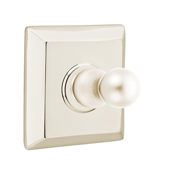 Emtek Traditional Brass Single Robe Hook With Quincy Rosette in Lifetime Polished Nickel finish