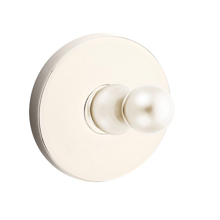 Emtek Traditional Brass Single Robe Hook With Regular Disc Rosette in Lifetime Polished Nickel finish