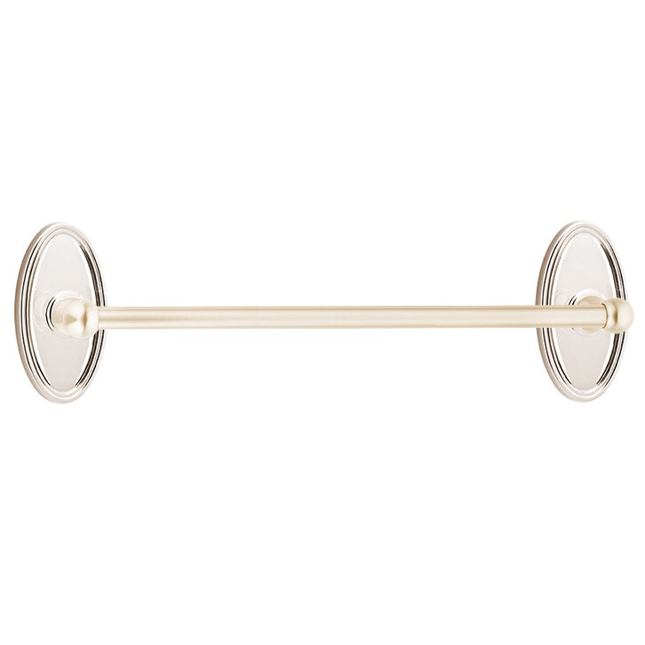 The Emtek Traditional Brass Towel Bar with Oval Rosette in Lifetime Polished Nickel finish.