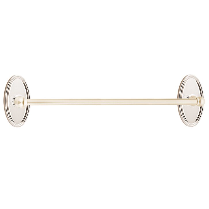 The Emtek Traditional Brass Towel Bar with Oval Rosette in Lifetime Polished Nickel finish.