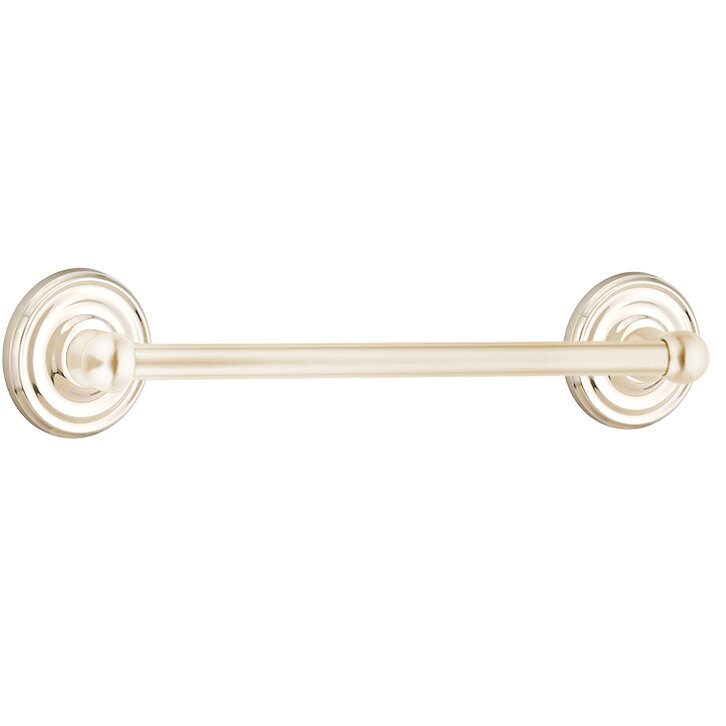 The Emtek Traditional Brass Towel Bar with Regular Rosette in Lifetime Polished Nickel finish.