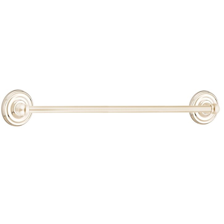 The Emtek Traditional Brass Towel Bar with Regular Rosette in Lifetime Polished Nickel finish.