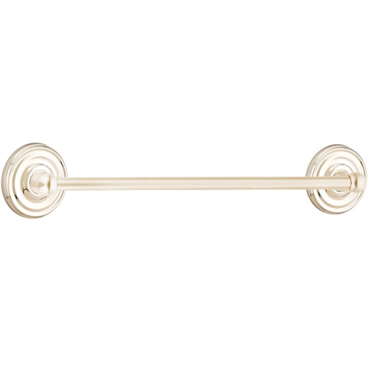 The Emtek Traditional Brass Towel Bar with Regular Rosette in Lifetime Polished Nickel finish.