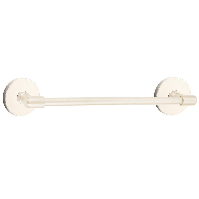 The Emtek Transitional Brass Towel Bar with Disk Rosette in Lifetime Polished Nickel finish.