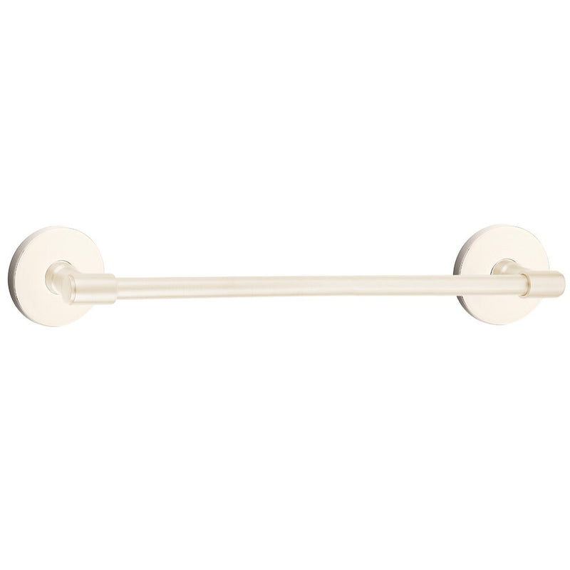 The Emtek Transitional Brass Towel Bar with Disk Rosette in Lifetime Polished Nickel finish.