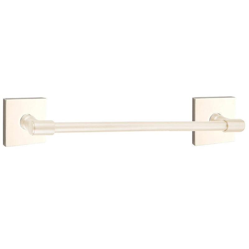 The Emtek Transitional Brass Towel Bar with Square Rosette in Lifetime Polished Nickel finish.