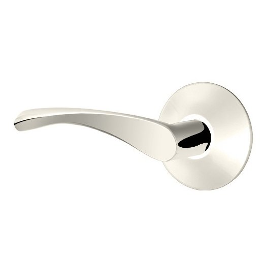 The Emtek Triton Lever With Modern Rosette in Lifetime Polished Nickel finish.