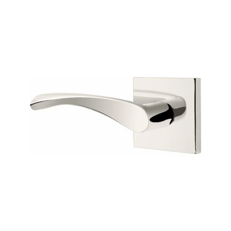 The Emtek Triton Lever With Square Rosette in Lifetime Polished Nickel finish