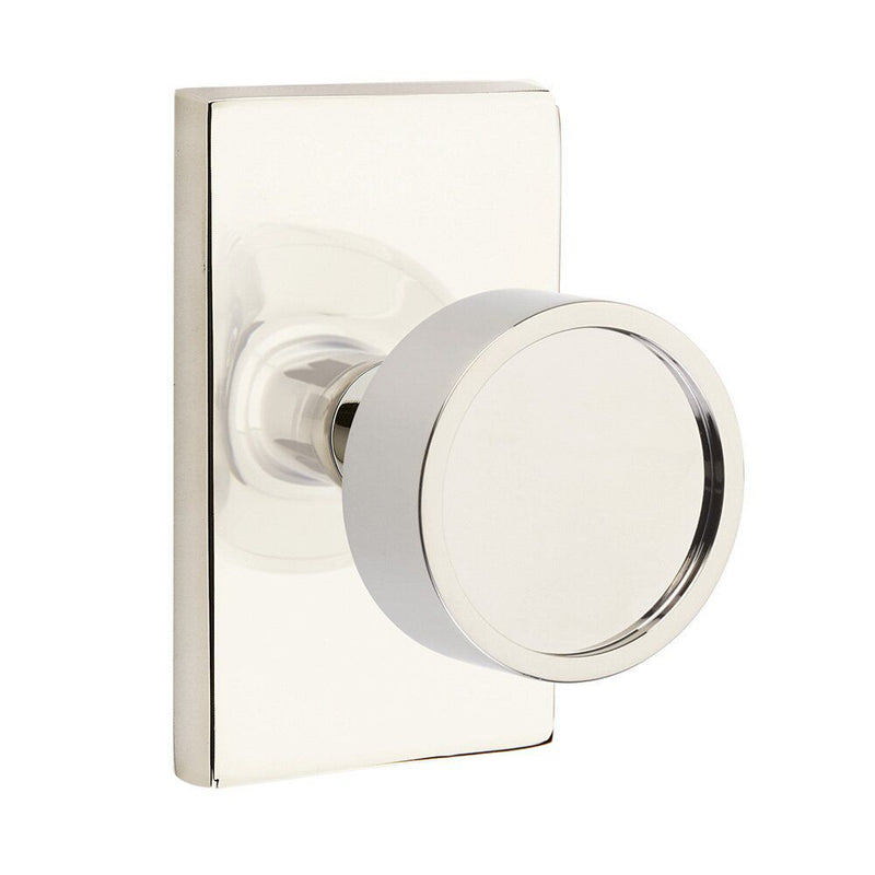 Emtek Verve Knob with Modern Rectangular Rosette in Lifetime Polished Nickel finish