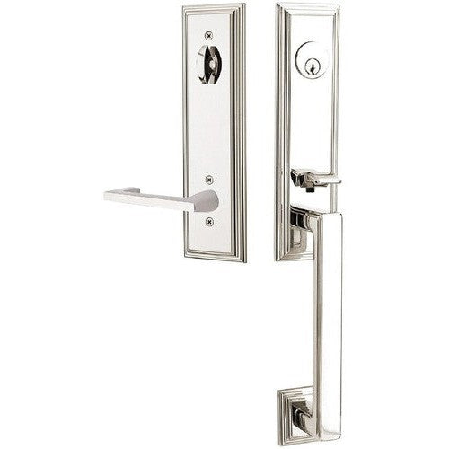 Emtek Wilshire Tubular Entrance Handleset With Argos Lever in Lifetime Polished Nickel finish