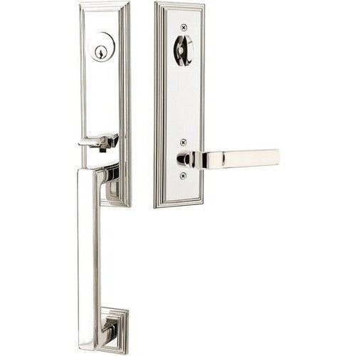 Emtek Wilshire Tubular Entrance Handleset With Aston Lever in Lifetime Polished Nickel finish