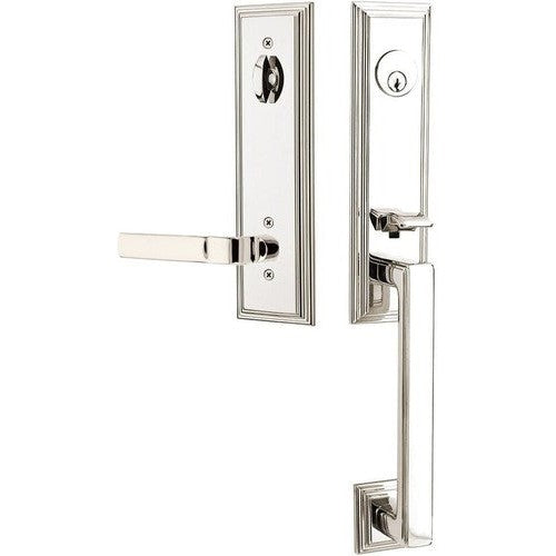 Emtek Wilshire Tubular Entrance Handleset With Aston Lever in Lifetime Polished Nickel finish