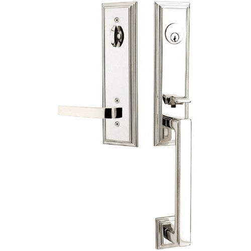 Emtek Wilshire Tubular Entrance Handleset With Breslin Lever in Lifetime Polished Nickel finish