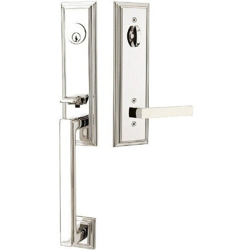 Emtek Wilshire Tubular Entrance Handleset With Dumont Lever in Lifetime Polished Nickel finish