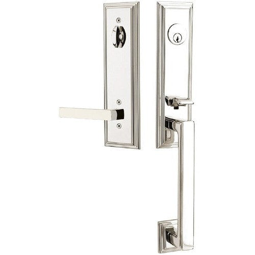 Emtek Wilshire Tubular Entrance Handleset With Dumont Lever in Lifetime Polished Nickel finish