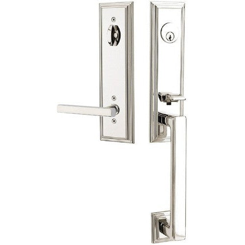 Emtek Wilshire Tubular Entrance Handleset With Freestone Lever in Lifetime Polished Nickel finish