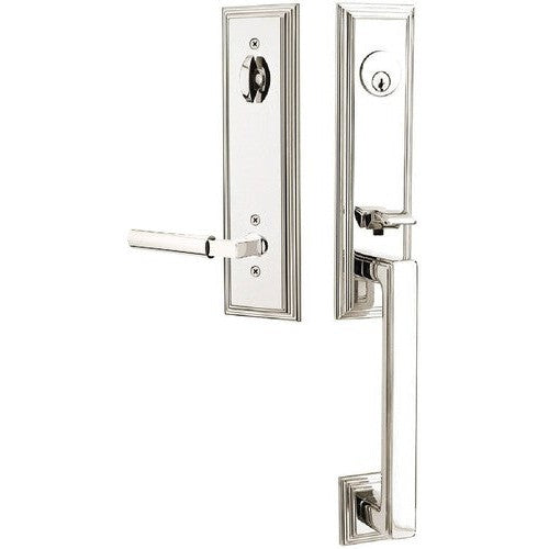 Emtek Wilshire Tubular Entrance Handleset With Hercules Lever in Lifetime Polished Nickel finish