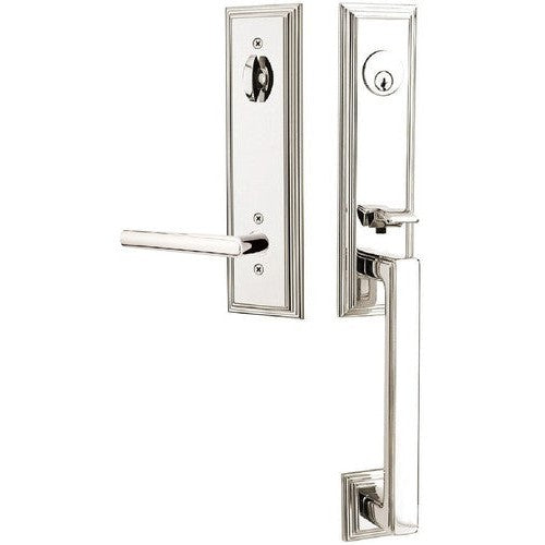 Emtek Wilshire Tubular Entrance Handleset With Stuttgart Lever in Lifetime Polished Nickel finish