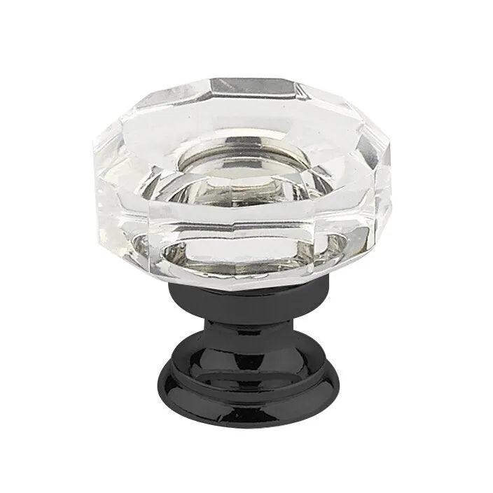 The Emtek Lowell Crystal Glass Knob 1-3/8" Wide (1-1/4" Projection) in Flat Black finish