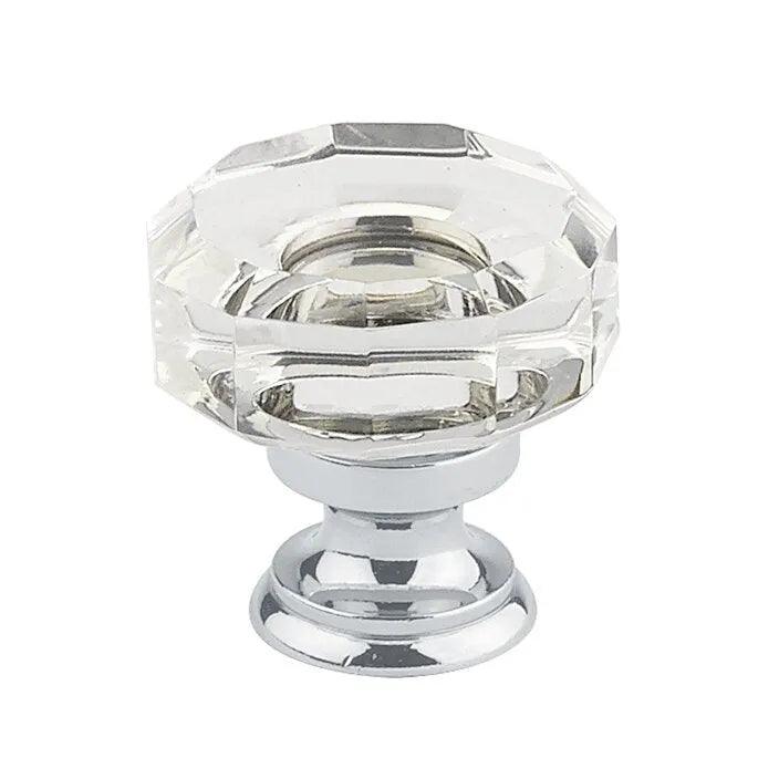 The Emtek Lowell Crystal Glass Knob 1-3/8" Wide (1-1/4" Projection) in Polished Chrome finish