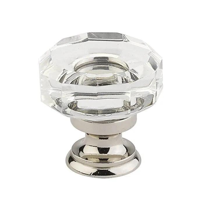The Emtek Lowell Crystal Glass Knob 1-3/8" Wide (1-1/4" Projection) in Satin Nickel finish