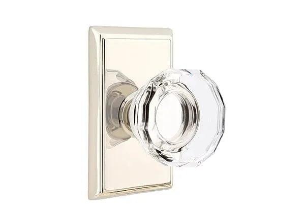 Emtek Lowell Crystal Knob with Rectangular Rosette in Lifetime Polished Nickel finish