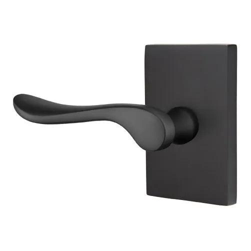Emtek Luzern Lever With Modern Rectangular Rosette in Flat Black finish