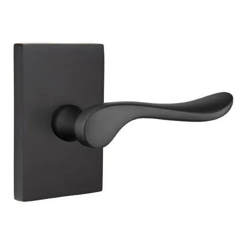Emtek Luzern Lever With Modern Rectangular Rosette in Flat Black finish